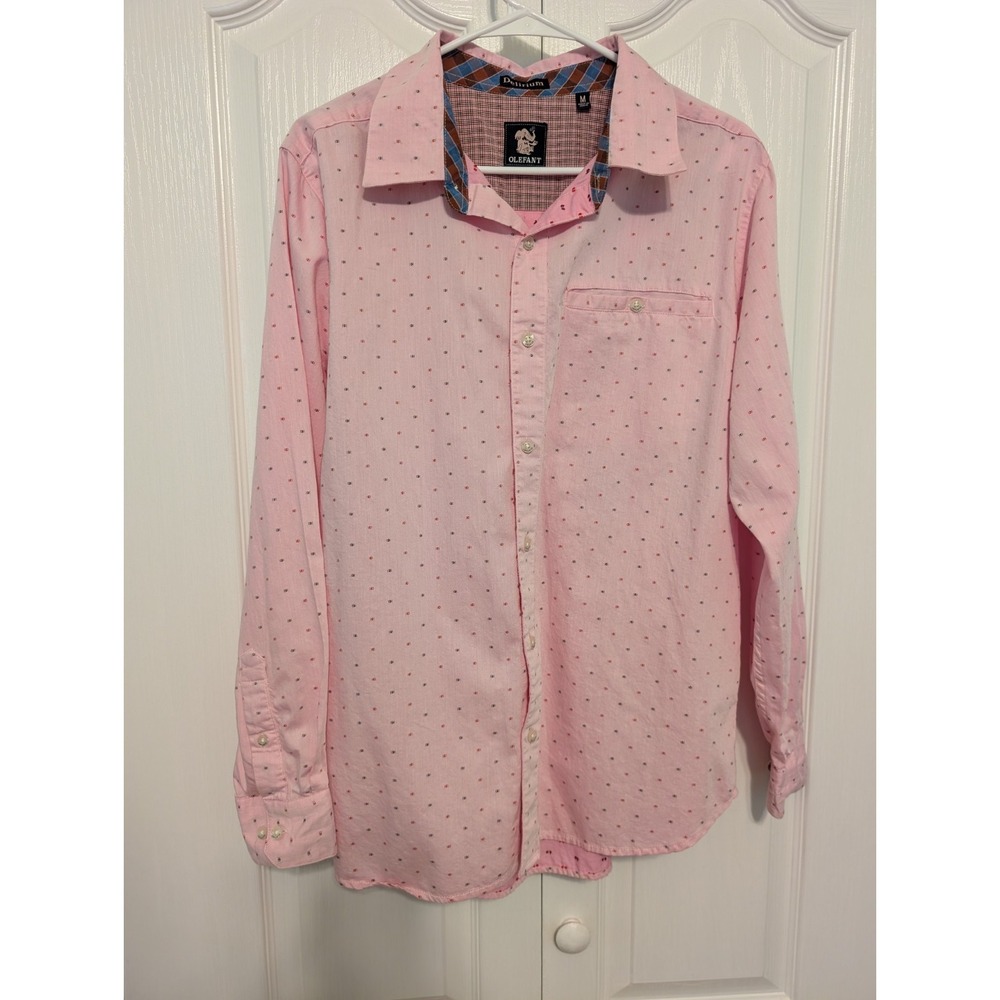 OLEFANT Delirium Pink Men's Long Sleeve Button Down Shirt Medium